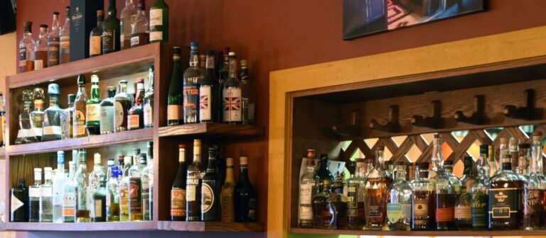 Whiskey bottles on the back bar